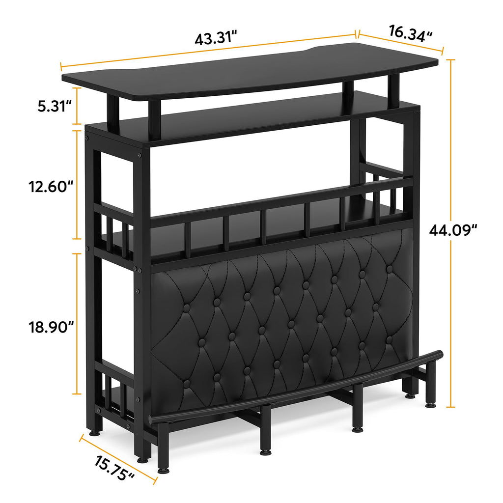 Bar Unit for Liquor, 44-Inch Bar Height Table with Storage, Black Mini Entertainment Carts Pub Table with