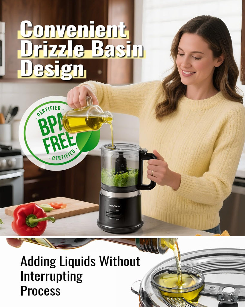 Chopper, 4 Cup Mini and Fast Food Processor, Electric Meat Grinder with 2 Speed, 4 Stainless Steel Blades, and Whisk