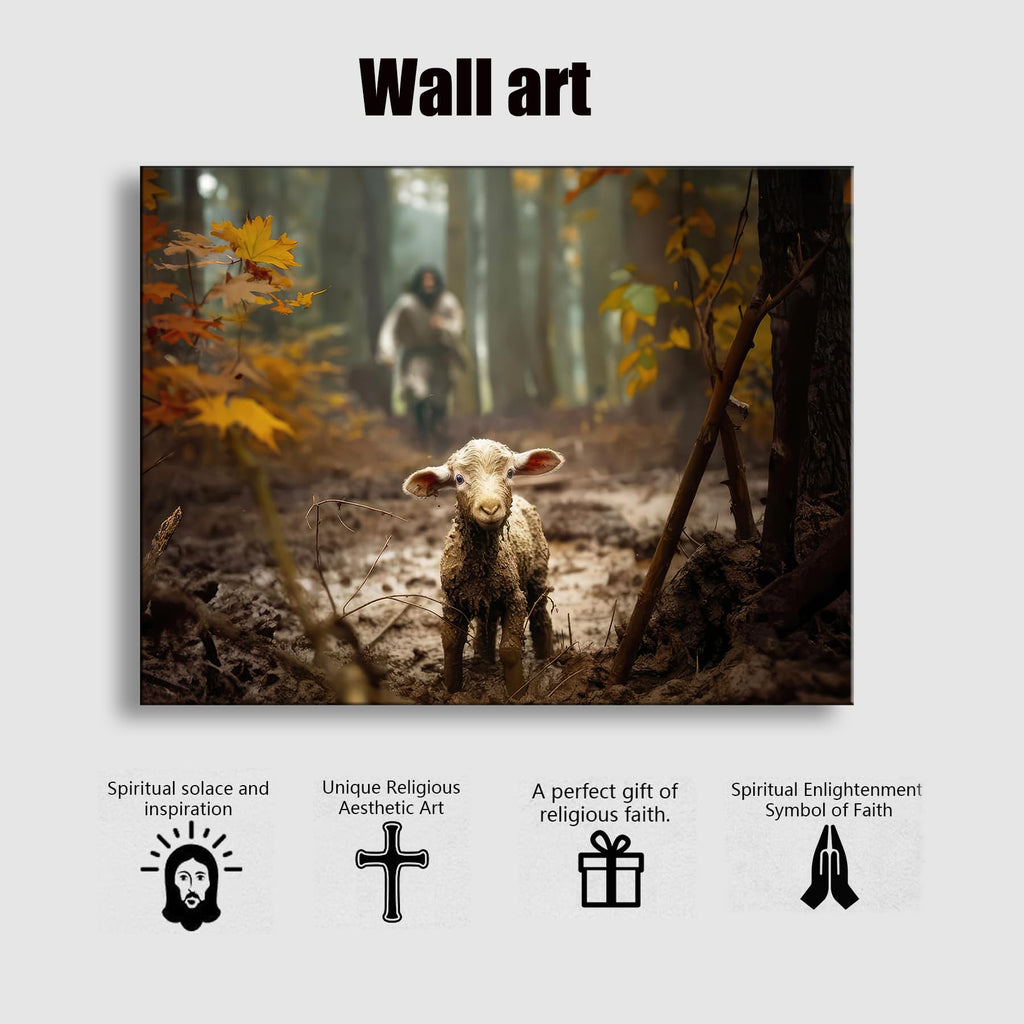 Extra large christian wall art decor Jesus and Lamb canvas wall prints Jesus Running After Lost Lamb Picture
