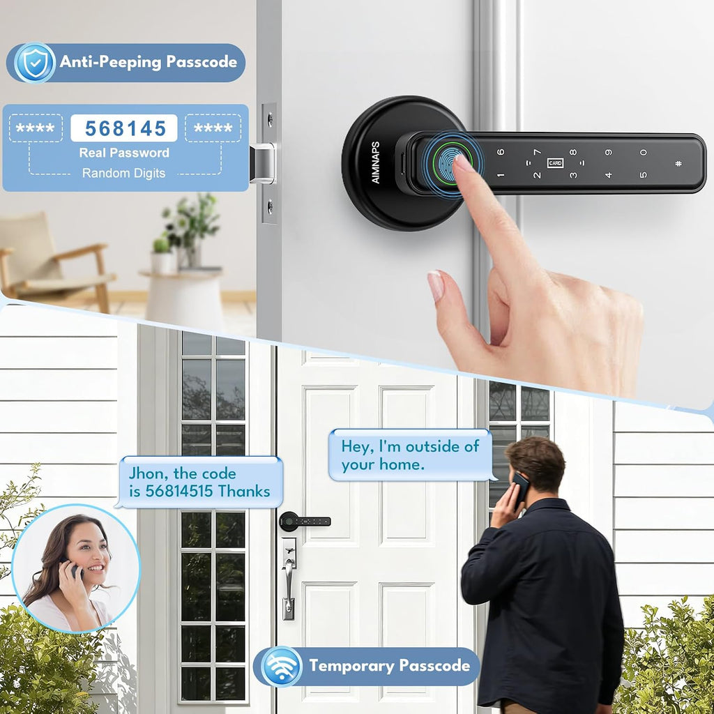 Fingerprint Door Lock, Door Locks , Keyless Entry Door Knob with Handle,Generate Passcode App Remotely-Smart Door