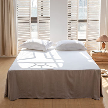 French Linen Bed Skirt with Pleated Corner 18-Inch Tailored Drop Natural Flax Cotton Blend Basic Dust Ruffle Soft
