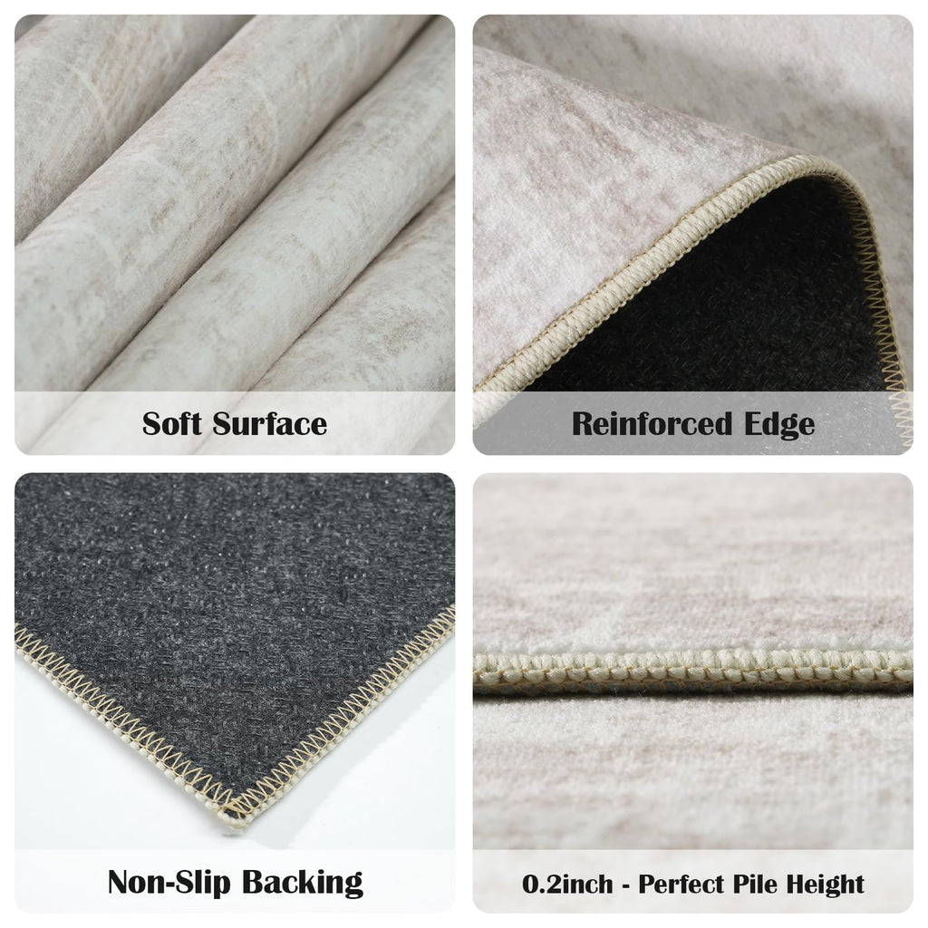 Washable Hallway Runner Rug: Abstract Non-Slip Neutral Rugs BeigeGray