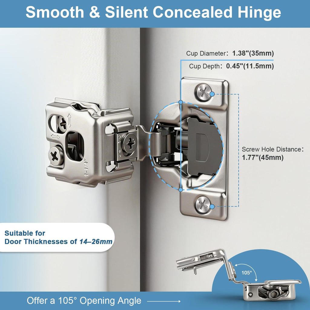 1-1/4" Overlay Soft Close Hinges Face Frame Cabinet Hinges 25 Pair