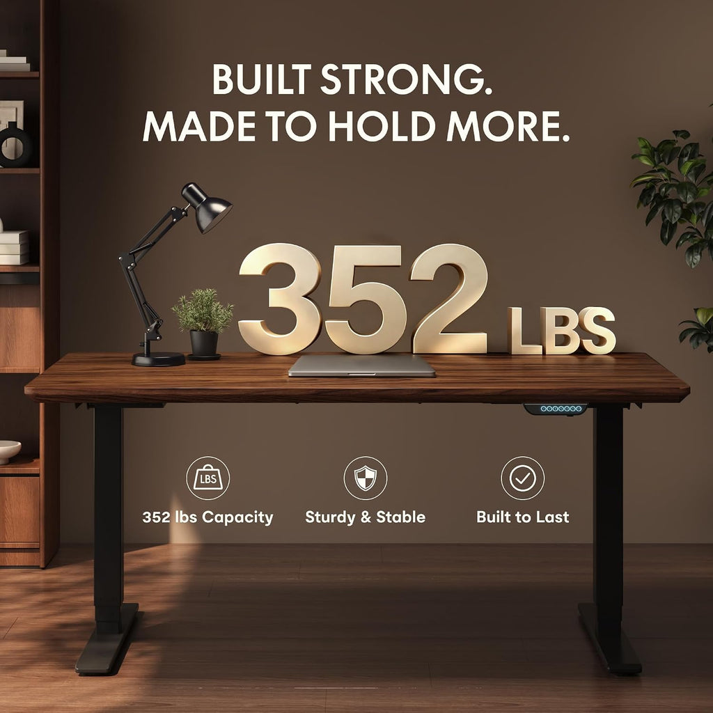 E6 MAX Solid Black Walnut Wood Standing Desk 71"x31", Solid Hardwood Ergonomic Beveled Desktop, Dual Motor 3-Stage