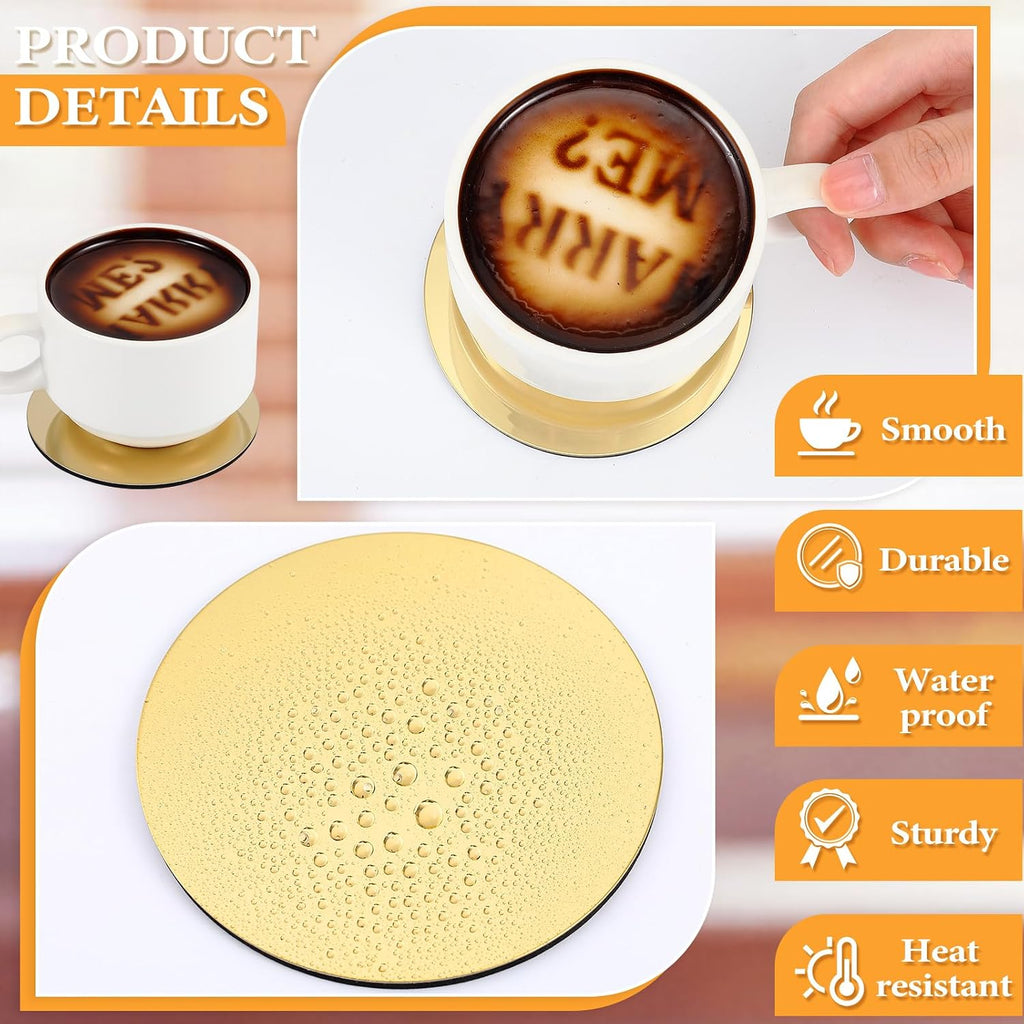 Stainless Steel Drink Coasters Bulk 4" Wedding Round, Gold - Set of 12