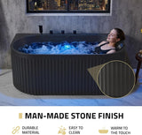67 in. x 32 in. Freestanding Flat-Bottom Bathtub | Half-Oval Shaped Stone Resin Deep Soaking Free Standing Tub with