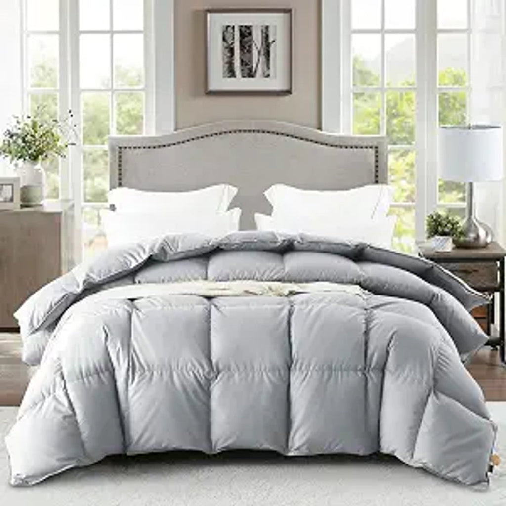 Queen Down Comforter, Luxurious All-Season Duvet Insert with noiseless Skin-Friendly Tencel Blend Cover, Cloud-Soft &
