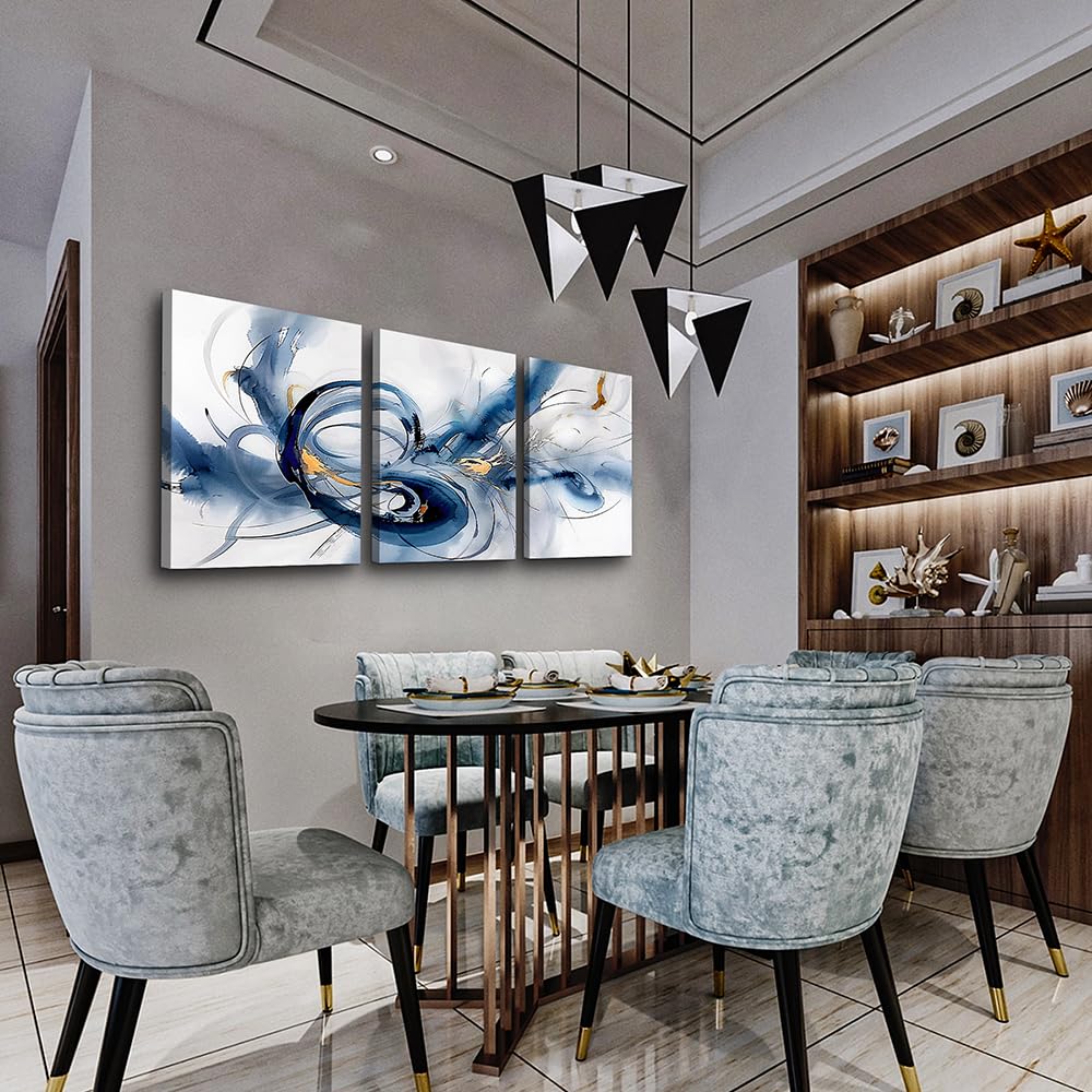 Abstract Wall Art Canvas Wall Decor Office Decorations Minimalist Art Wall Pictures Blue Abstract Ink Wall Paintings