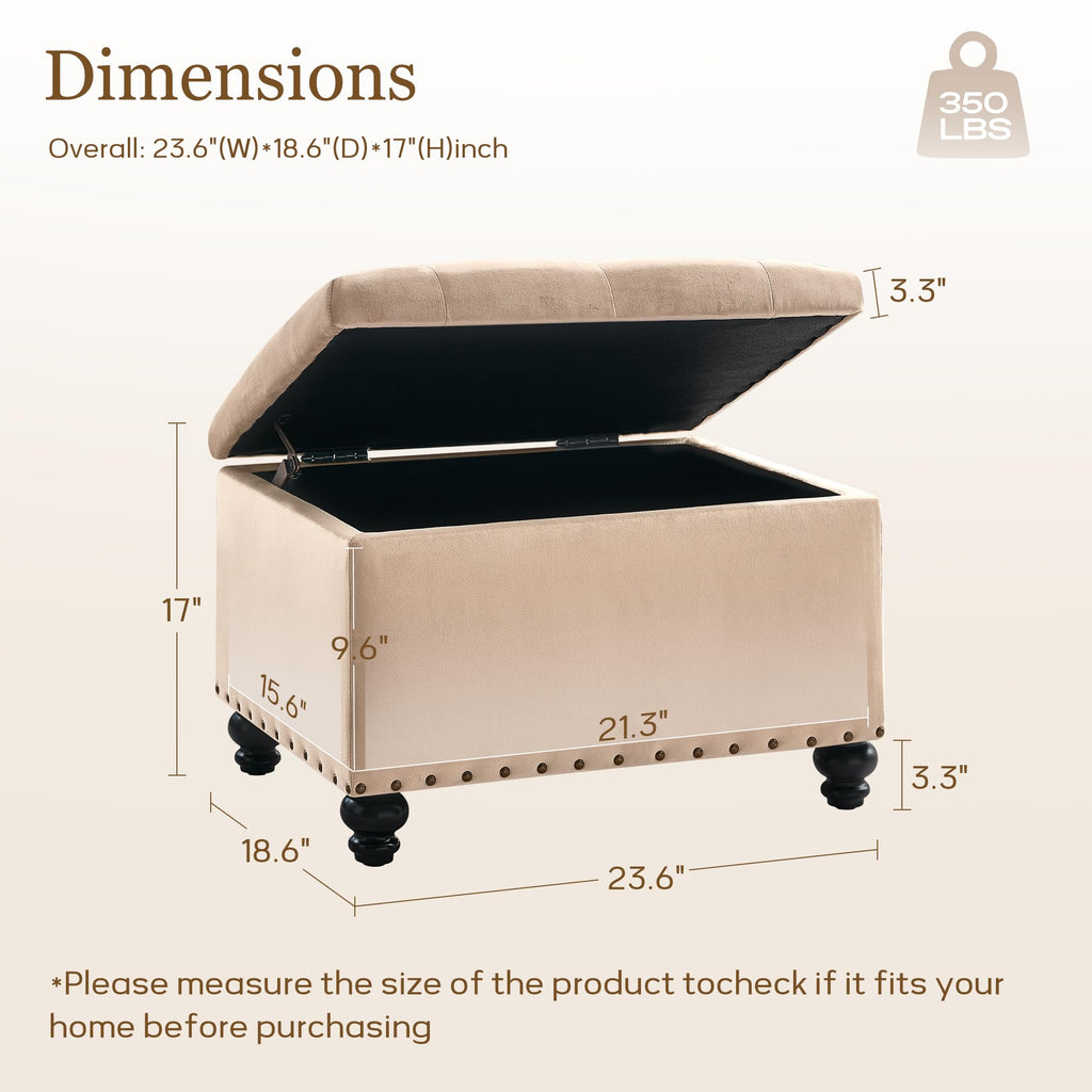 Velvet Storage Ottoman Bench, Button Tufted Ottoman with Hidden Storage, Upholstered Foot Rest Stool with Solid Wood