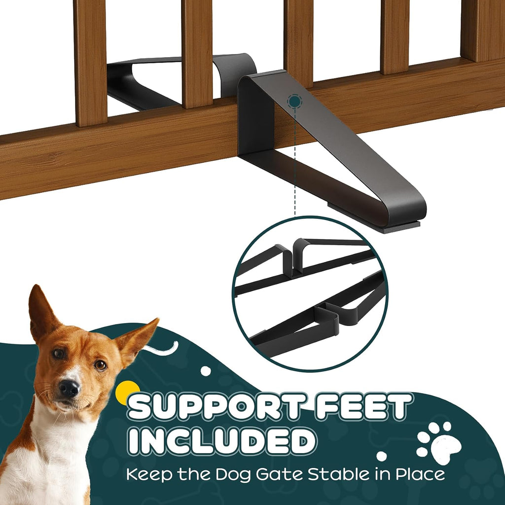 Dog Gate Indoor 2-Panel Freestanding Puppy Gates for The House with 2 Metal Stands 24" H Folding Wood Pet Gate