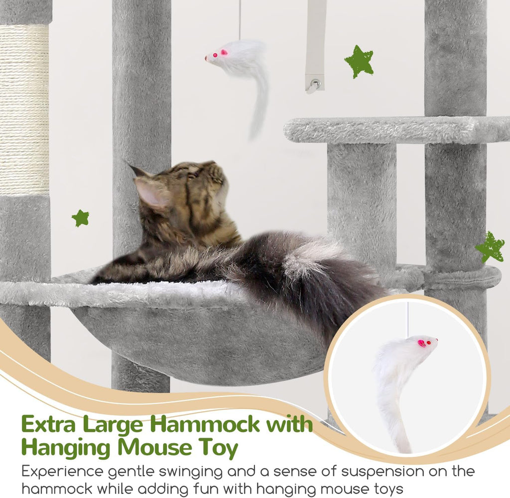 Heavy Duty Cat Tree, 70 inch Sturdy Cat Tree for Indoor Cats Extra Large Cat Tower with Scratching Post, Hammock