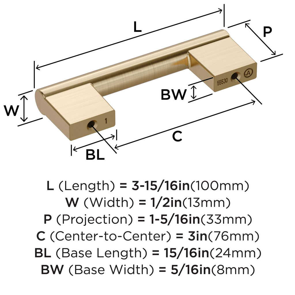 10 Pack 3" Versa Golden Champagne Drawer Pull