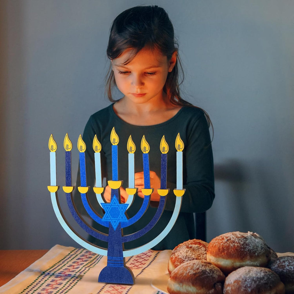 Hanukkah Candle Holder Chanukah Wooden Decorations with Removable Candles for Kids Jewish Holiday Table Centerpiece - Set of 9