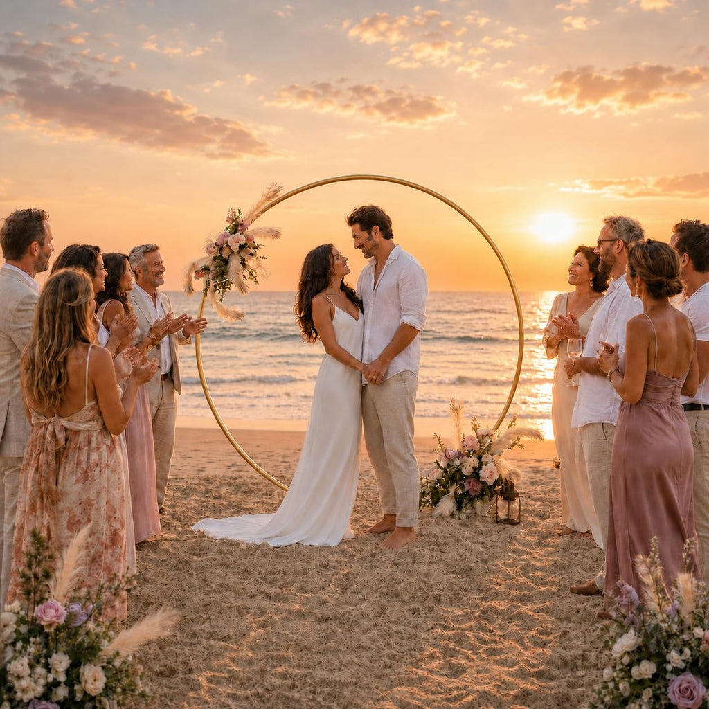 7.0 Ft Round Balloon Arch Stand Gold Backdrop Frame for Wedding, Birthday, Baby Shower, Graduation, Party