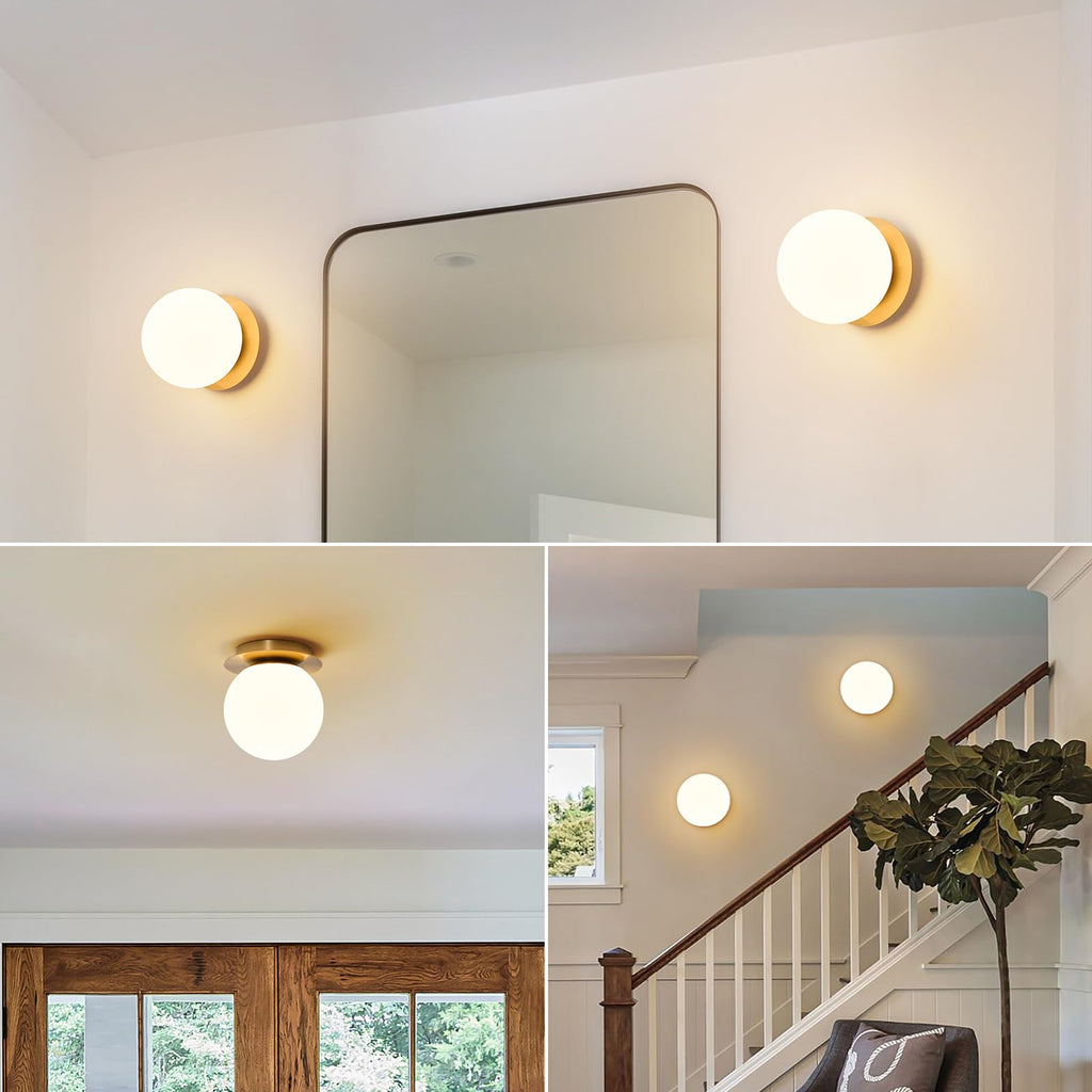 Modern Gold Globe Wall Sconce,Single Light with Milk Glass Shade