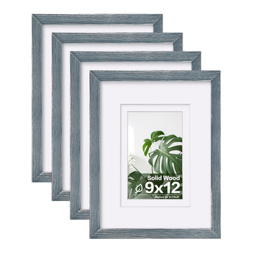 9x12 Picture Frames Set of 4, Made of Solid Wood Covered by Plexiglass 5x7 and 6x8 with Mat or 9x12 whitout Mat, for