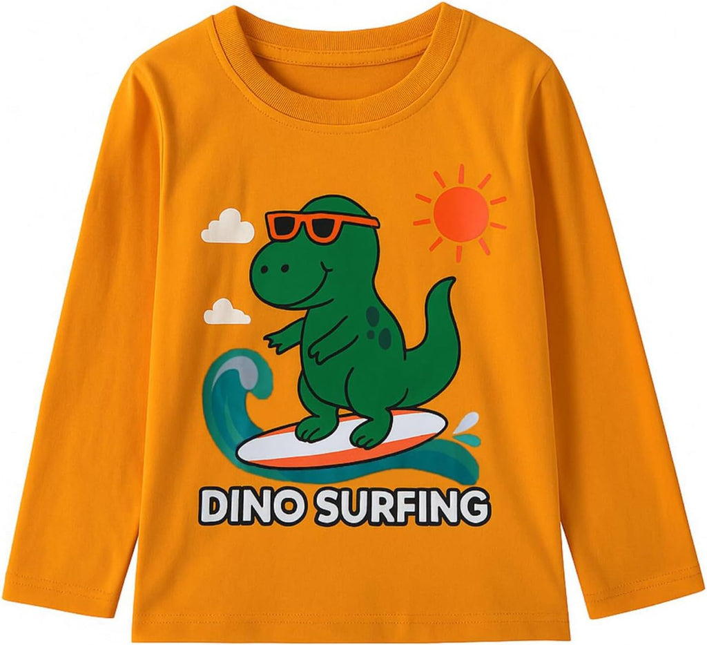 Toddler Boys Long Sleeve Shirts Graphic Cotton Casual Crewneck Tops, Fall Winter Layering Tees 3 Pack