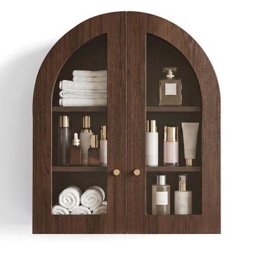 Arched Wall Cabinet, Bathroom Cabinet Wall Mount with Glass Doors & Adjustable Shelf, Floating Medicine Cabinet
