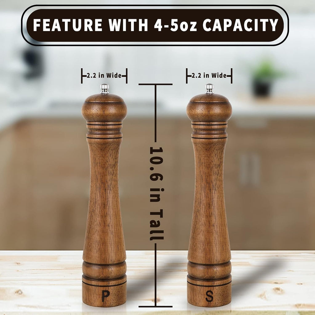 Wood Pepper Grinder Set 10 Inch Salt Mill And Pepper Grinder Set - Set of 2