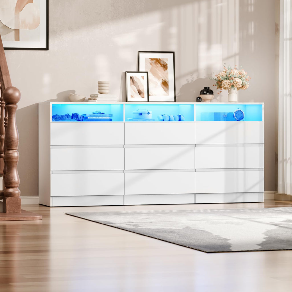 9 Drawer Dresser with Power Outlet and LED Light