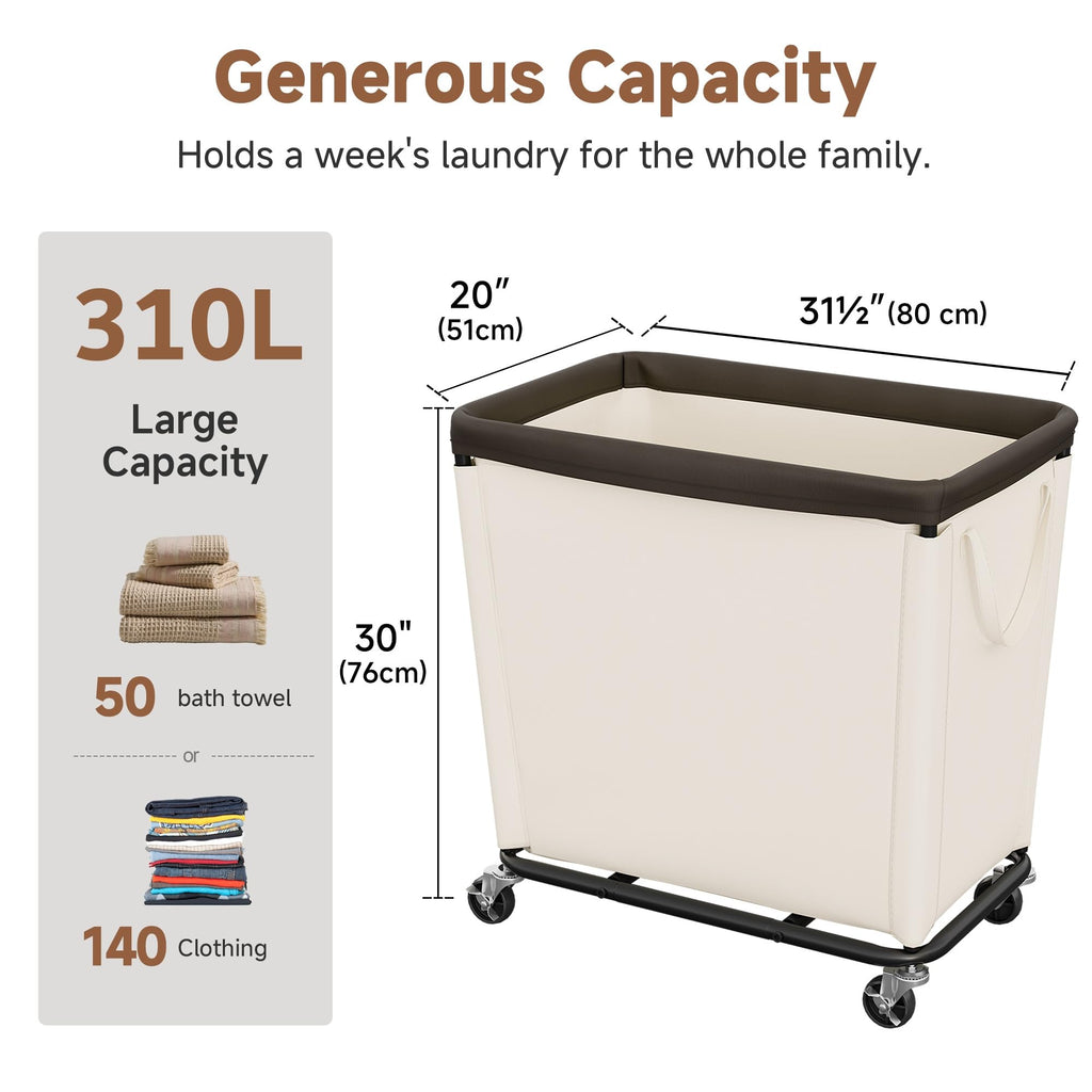 Hamper with Wheels, 310L Large Beige Basket Cart