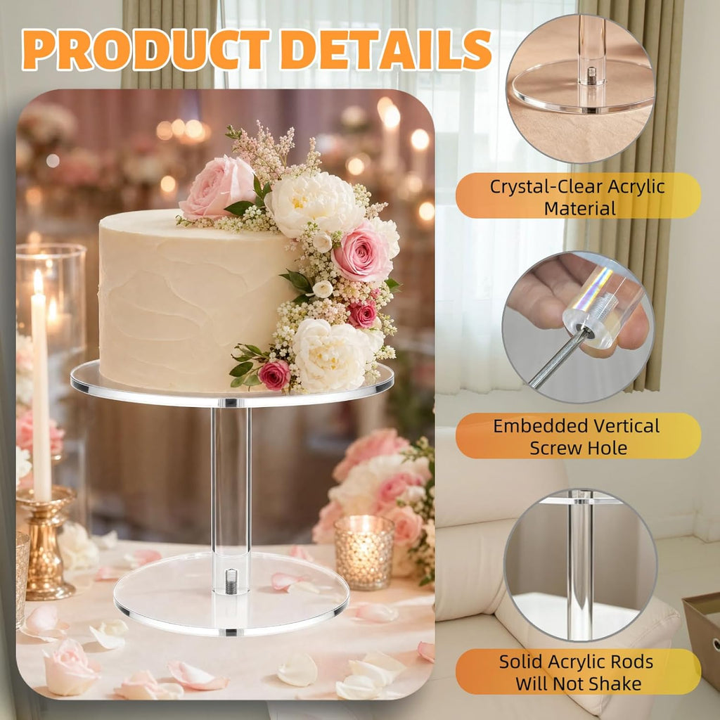 Round Clear Acrylic Cake Stand | Cupcake Display Tray for Birthdays, Weddings, Dessert Serving (Small)