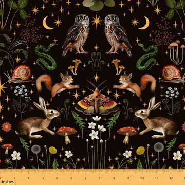 Cute Rabbit Owl Upholstery Fabric by The Yard, Trippy Moth Snake Wild