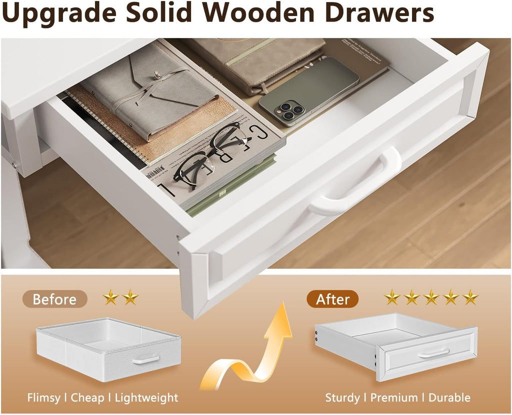 55 Inch L Shaped Standing Desk with 4 Wooden Drawers, White | Reversible Corner Table, Office Table With 4 Wooden