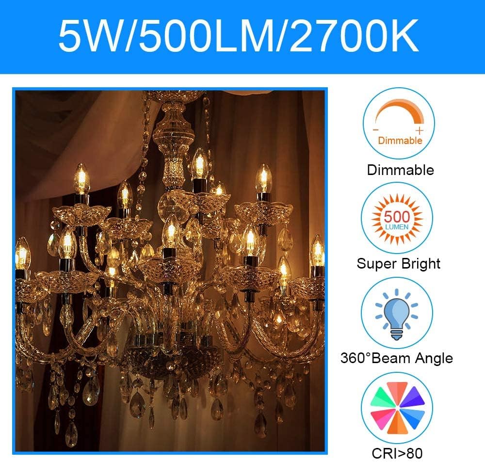 Energetic LED B10 E12 Candelabra Light Bulbs 60 Watt Equivalent, Dimmable LED Chandelier Light Bulbs, Soft White