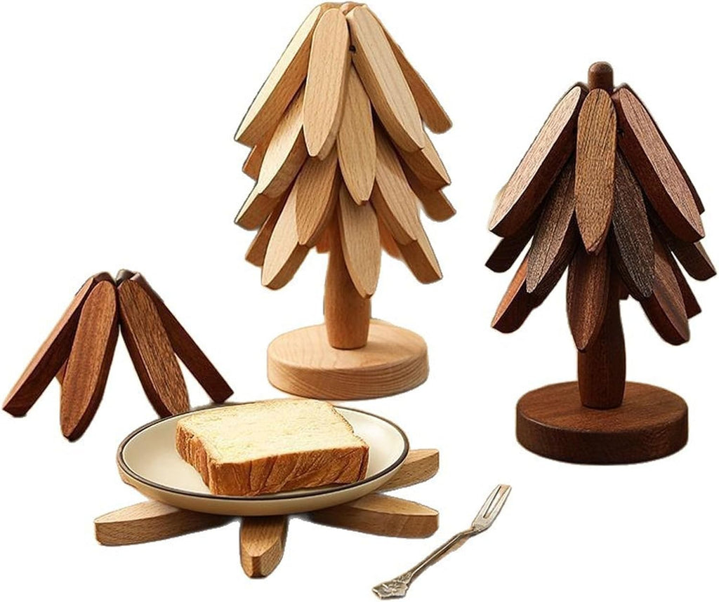 Tree Trivet Set, Natural Tree Trivet Set, Wooden TrivetTree, Naturaltreetrivetset - 4 Wooden Trivets, Foldable Trees - Set of 4