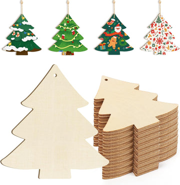 Wooden Christmas Tree Ornaments to Paint Christmas Thanksgiving Decoration Cutouts Unfinished 3.5 x 3 inches - Set of 24