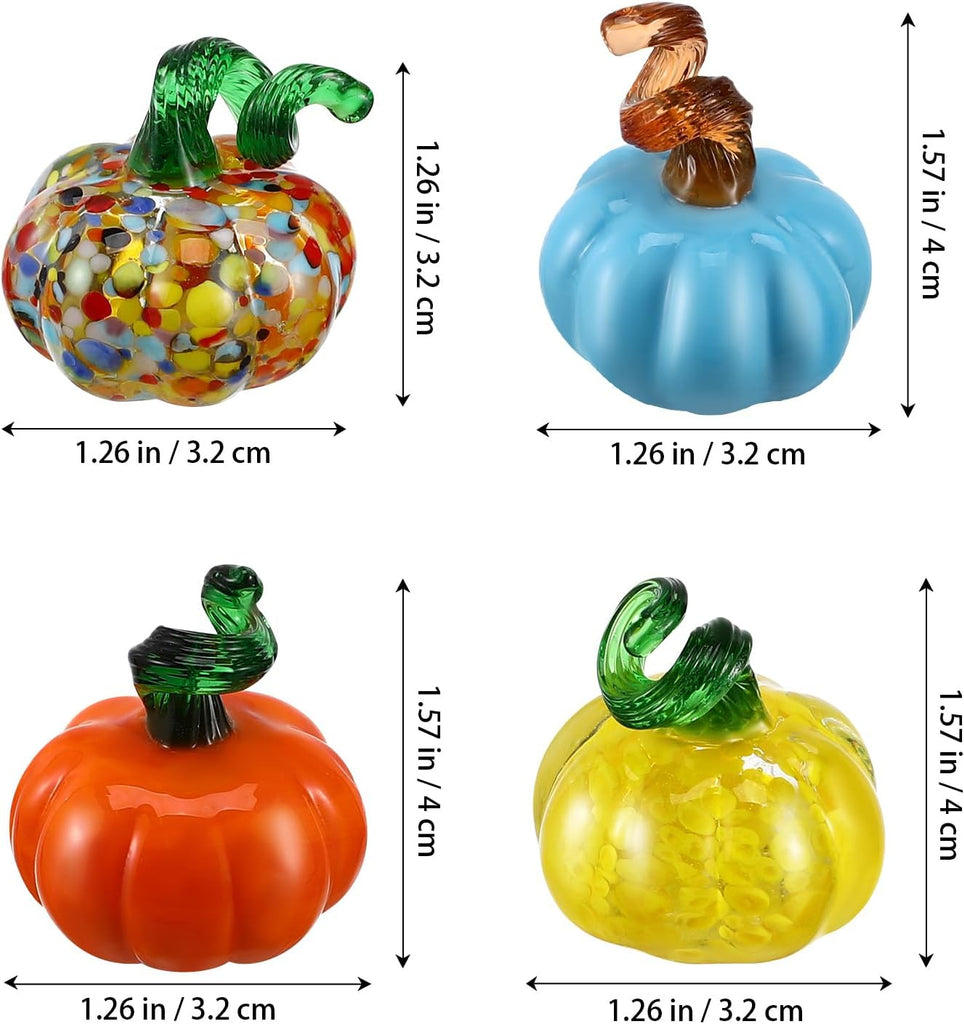 Thanksgiving Small Glass Pumpkin Figurine: 1.5" Mini Cute Pumpkin Decor for Halloween - Miniature Collectible - Set of 4