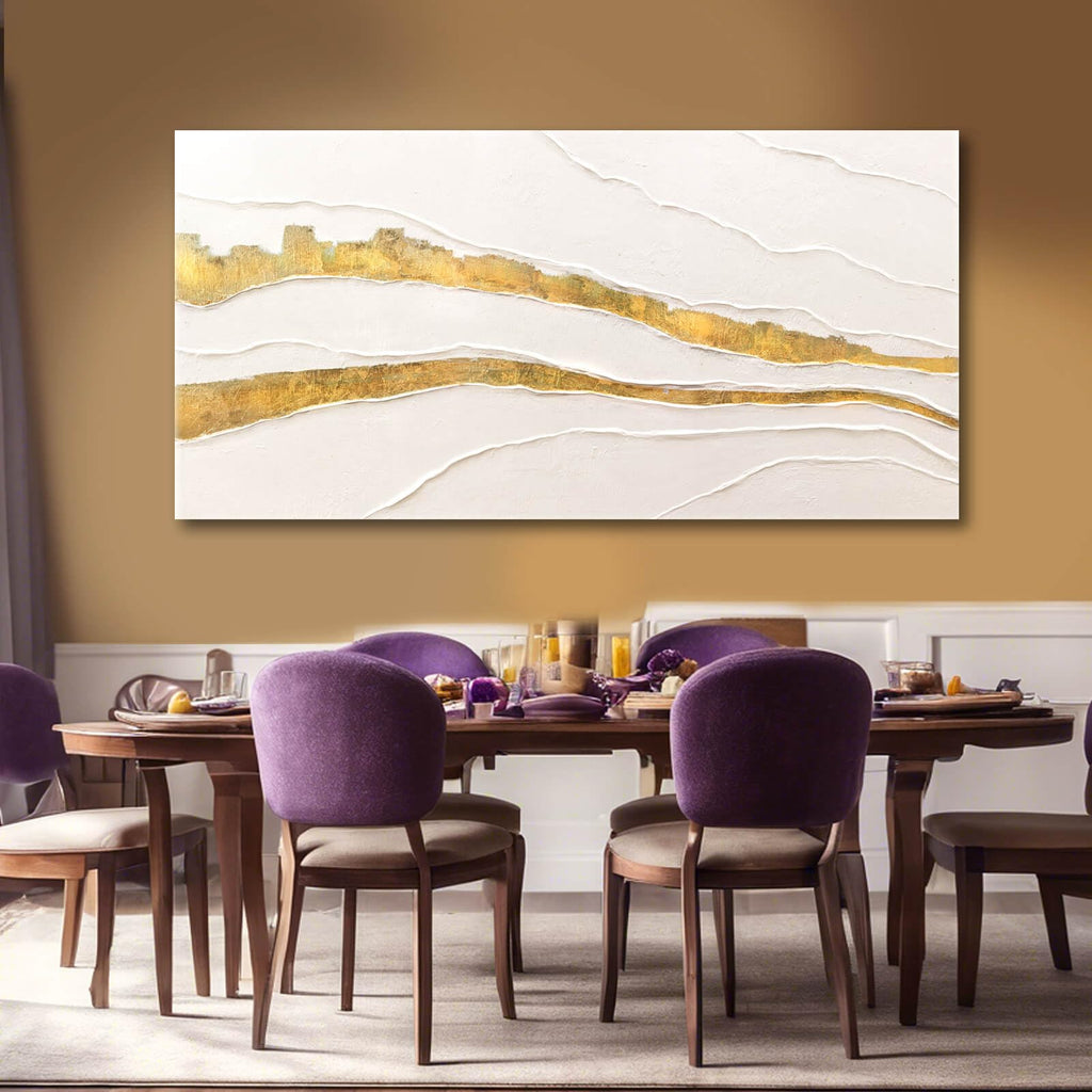Large Abstract Gold Textured Hand Painted Wall Art Decor 29"x58"