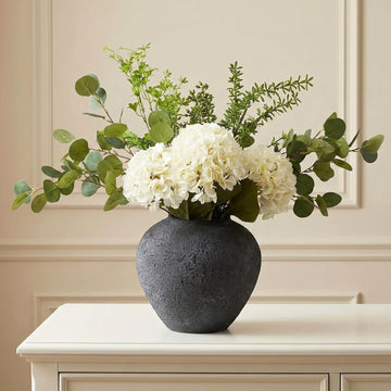 Faux Arrangement - Eucalyptus & White Hydrangea Flowers, Large Artificial Floral Greenery Centerpieces for Tables - Set of 9