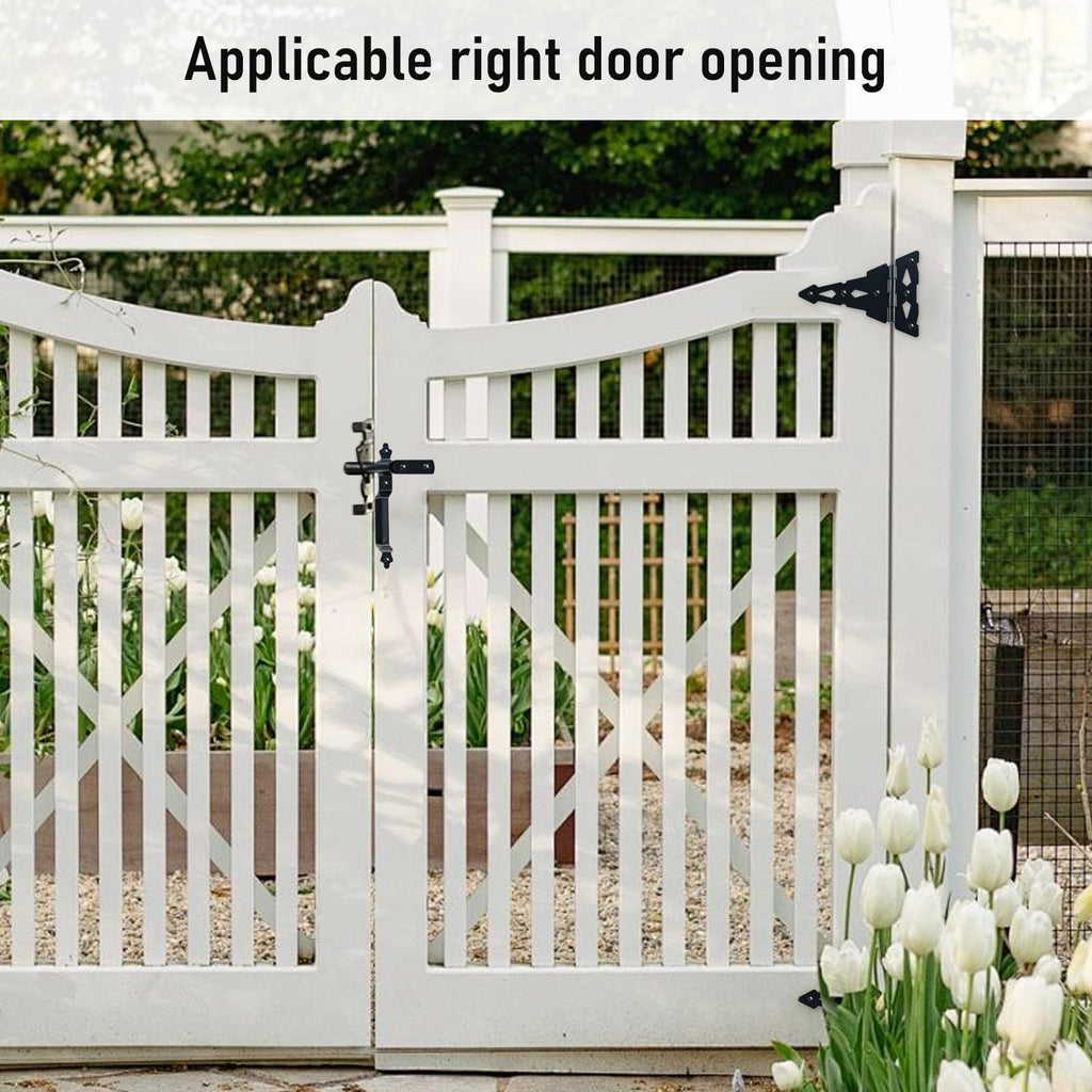 Heavy Duty Wood Gate Kit, 8 Inch Decorative T Hinge and Spring Loaded Latch Gate Kit with Screws for Wooden Fence Shed