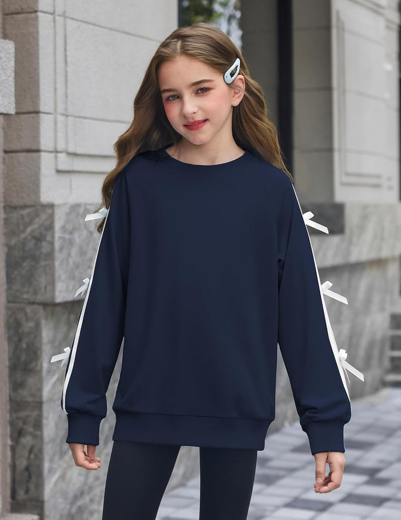Girls Crewneck Sweatshirt Long Sleeve Pullover Tops with Bow
