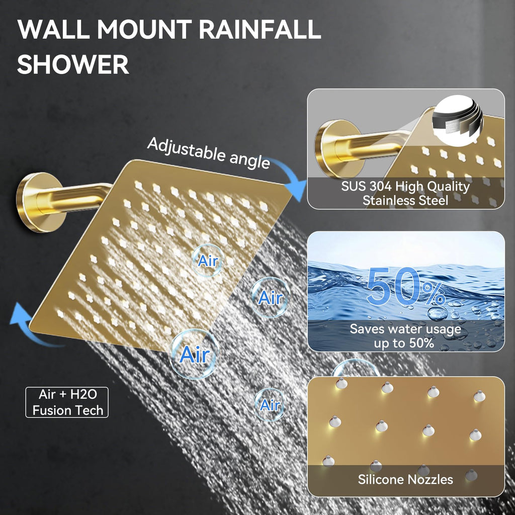 Shower System with Body Jets, 4 Way Shower Faucet with 2 in1 Handheld, Ceiling Mount 10 Inch Shower Head and 6 Inch