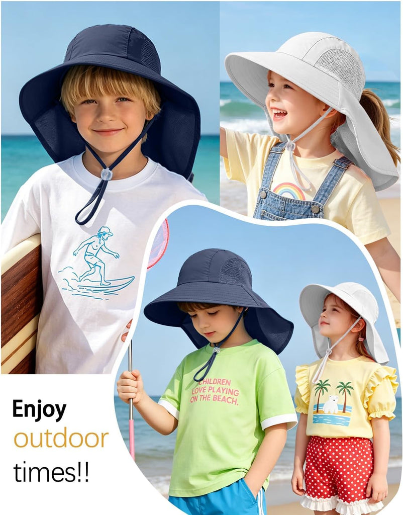 Pack Kids Sun Hat with Neck Flap, Bucket Hat for Girls Boys