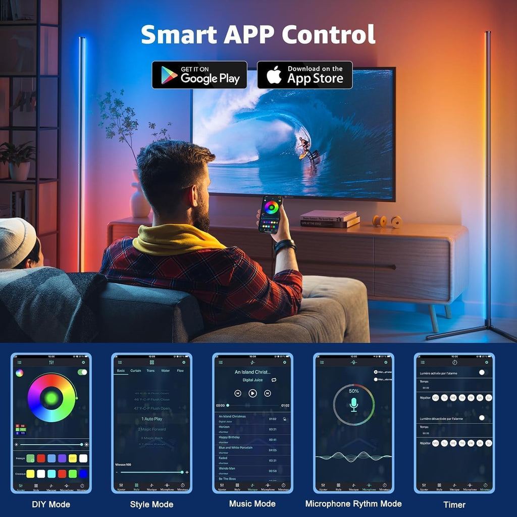 Corner Floor Lamp, LED Corner Lamp with Alexa & Google Home, App and Remote Control,16 Million DIY Colors & 68+