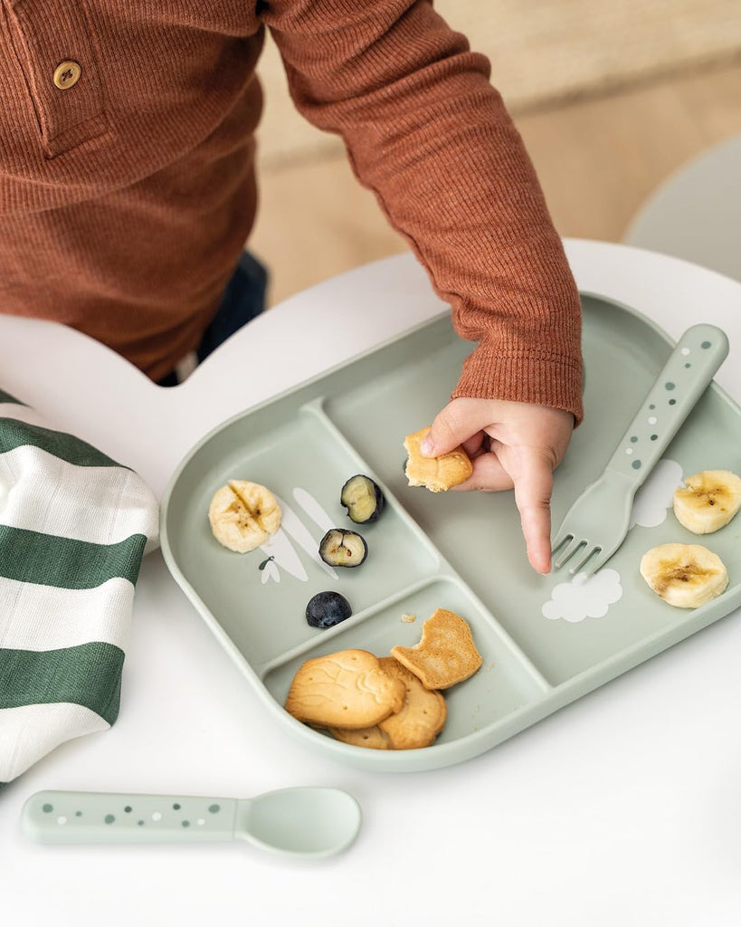 By Deer Foodie compartment plate - Croco - Green - Baby & Toddler Plate with 3 Sections - Non-Slip Base - BPA-Free