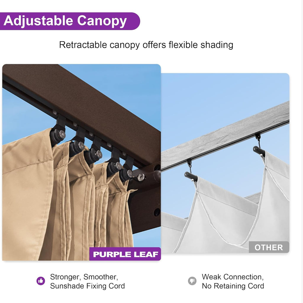 10' x 12' Outdoor Retractable Pergola Aluminum with DIY Sun Shade Canopy Patio Modern Heavy-Duty Bronze Shelter for