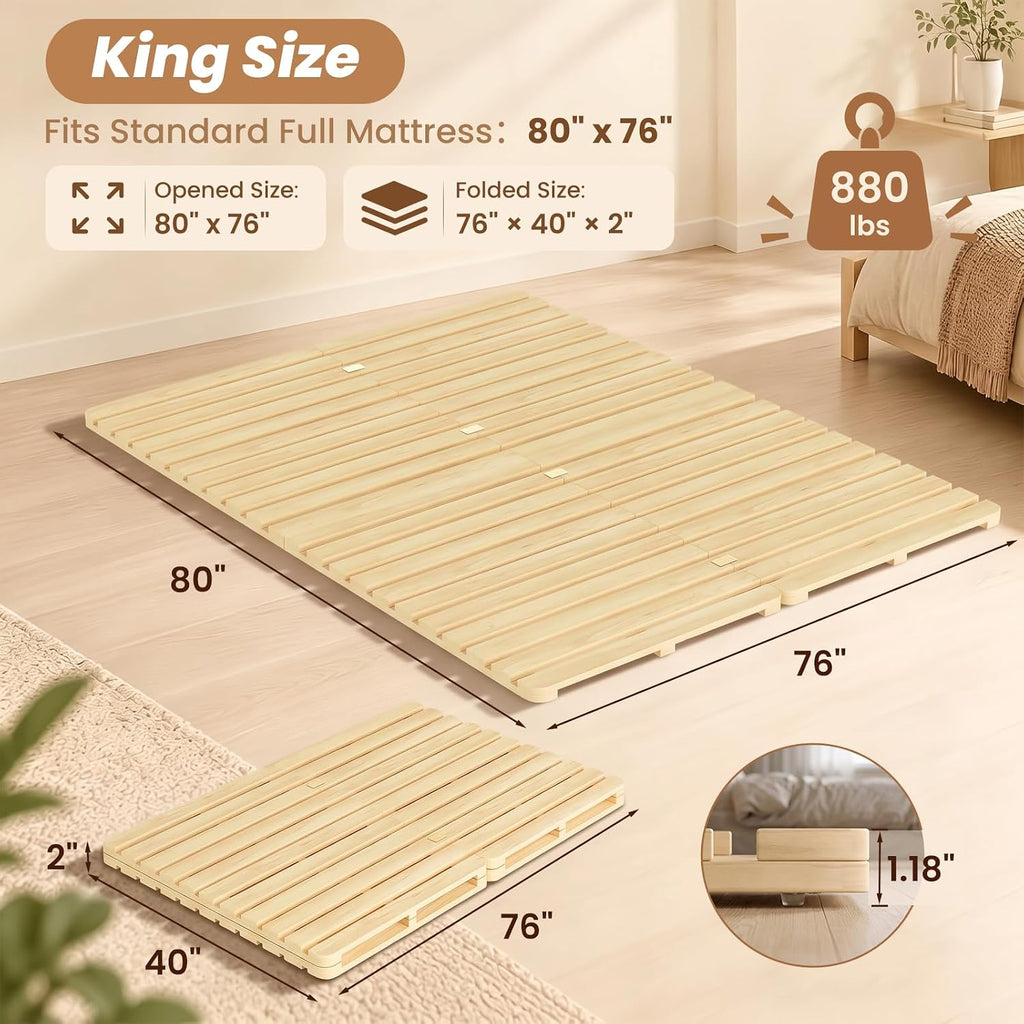 Foldable Floor Bed Frame, Solid Wood Tatami Bed Frame