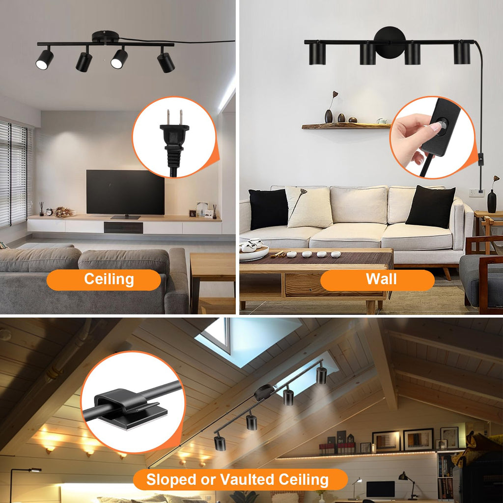 Plug in Track Lighting Kit, 80cm LED 4 Light Kitchen Track Lighting, Corded Wall Light with 16.4ft Cord, 4 Way