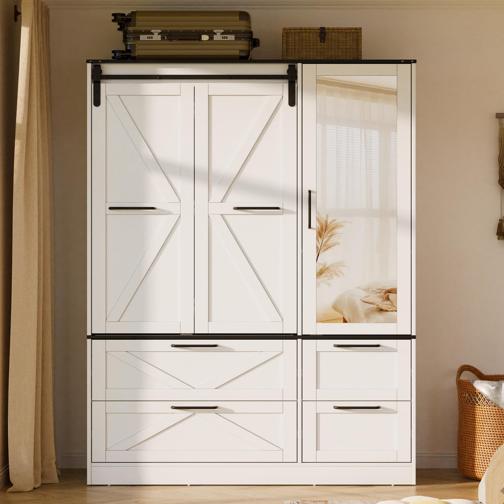Armoire Wardrobe Closet with w/Folding Sliding Barn Door