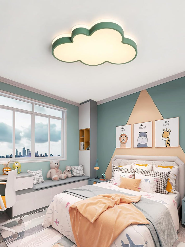 Cloud Ceiling Light for Kids Room, 19 Inch Green Cloud LED Flush Mount Ceiling Light with Remote, 3 Color Changeable