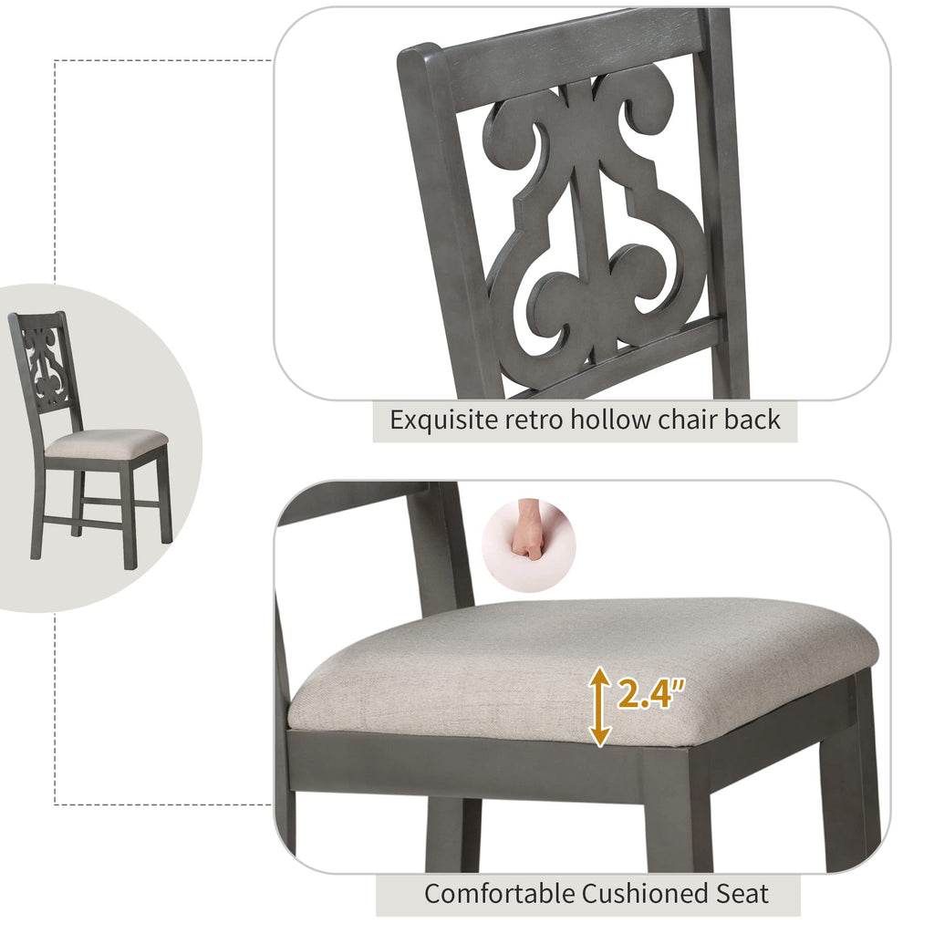 5 Piece Round Dining Table Set 4 Retro Chairs with Special-Shaped Table Legs, Exquisitely Designed Hollow Chair Back