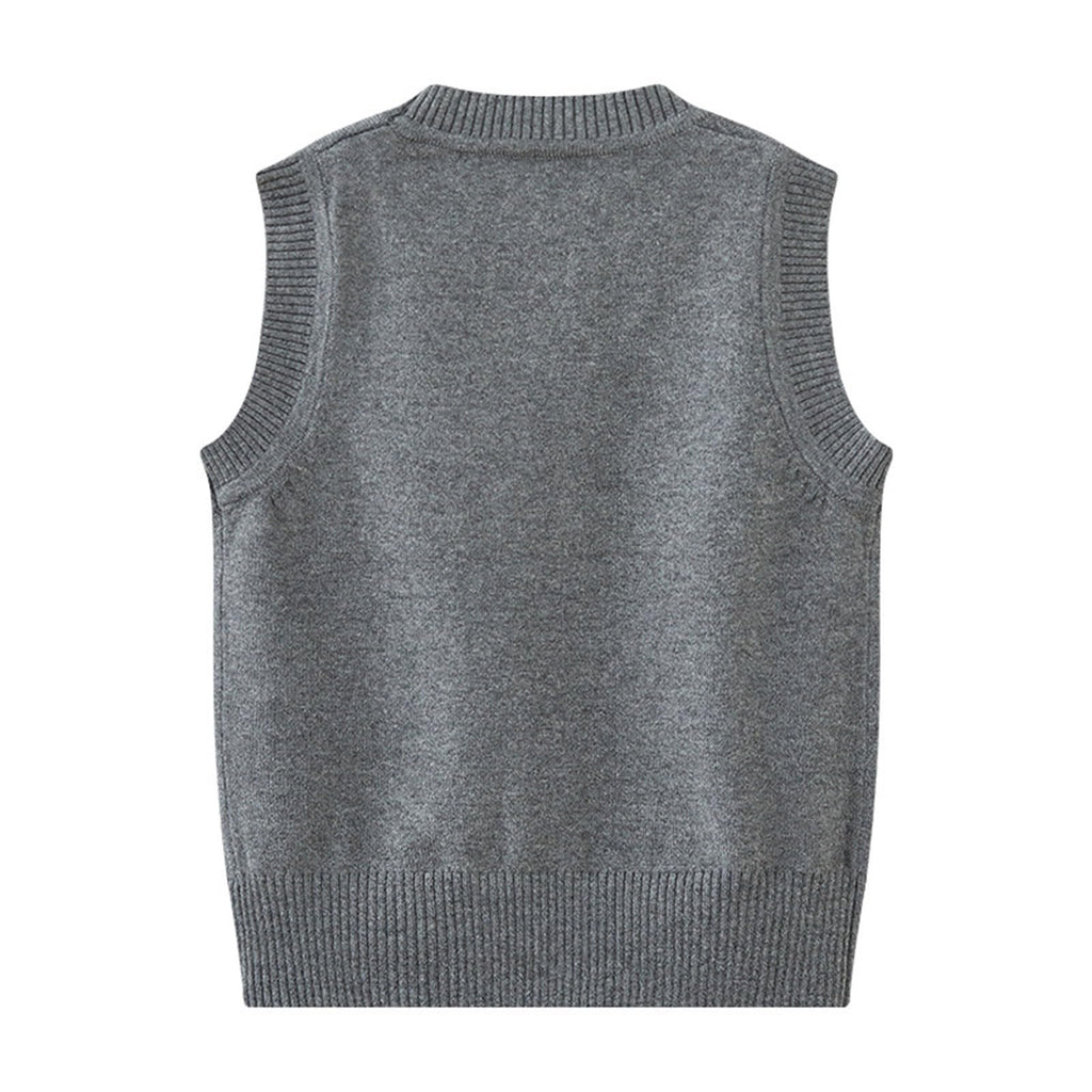 Knit Vest Boys Girls Button‐Up School Uniform Sleeveless Sweater Grey