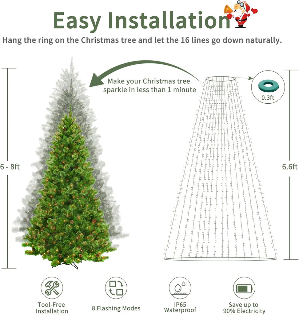 Smart Christmas Tree Lights, 6.6Ft 16 Line 400 RGB LED Multicolor Changing, Voice App Controlled, Indoor Outdoor