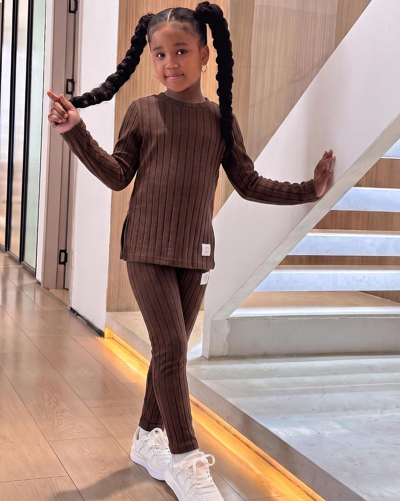 Girl Clothes Casual Crewneck Side Slit Top Leggings Kid Fall Winter Outfits