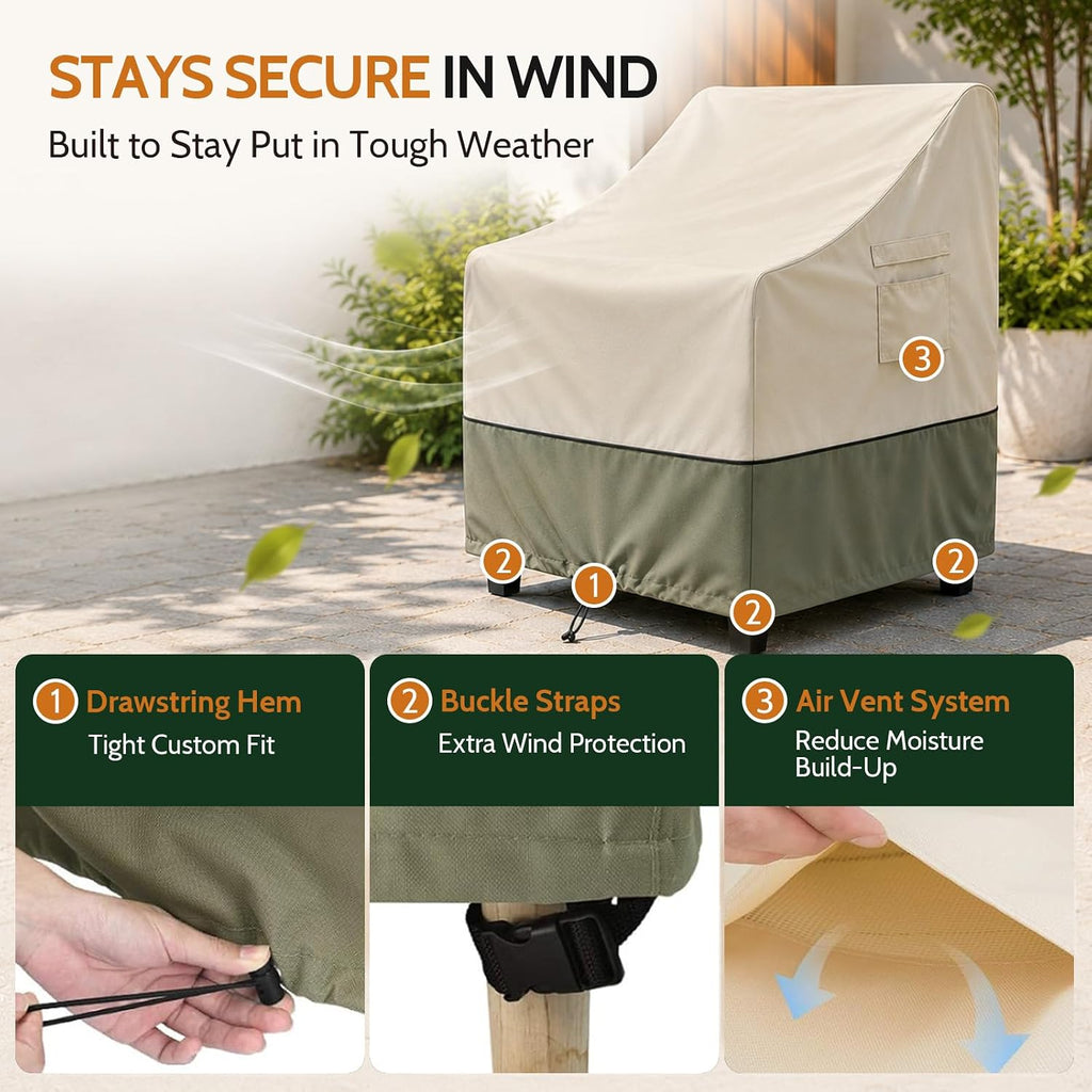 Patio Furniture Chair Covers Waterproof, 32"W x 37"D x 36"H 2 Pack | 600D Oxford, Heavy Duty, Fade & Tear Resistant